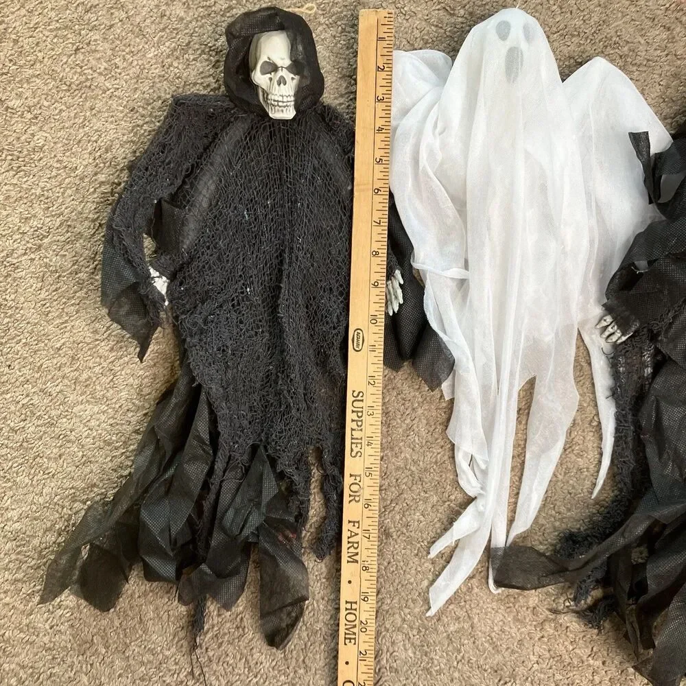 Lot Of 3 Hanging Halloween Decorations 1 Spooky Ghost And 2 Scary Skeletons